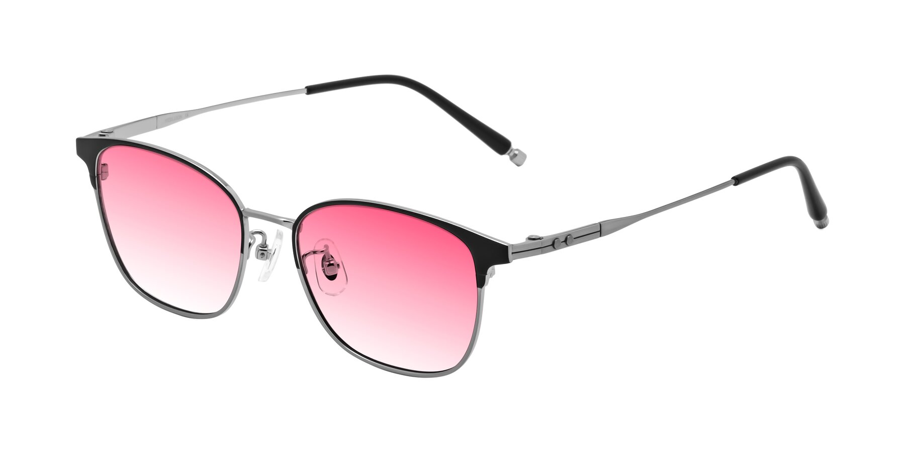 Angle of Tavares in Matte Black-Silver with Pink Gradient Lenses