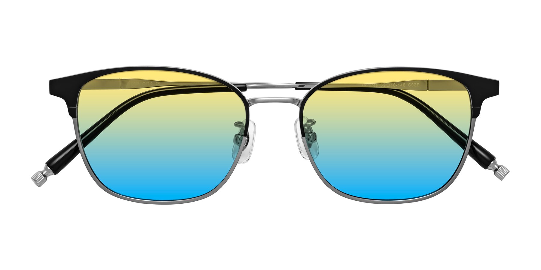 Folded Front of Tavares in Matte Black-Silver with Yellow / Blue Gradient Lenses