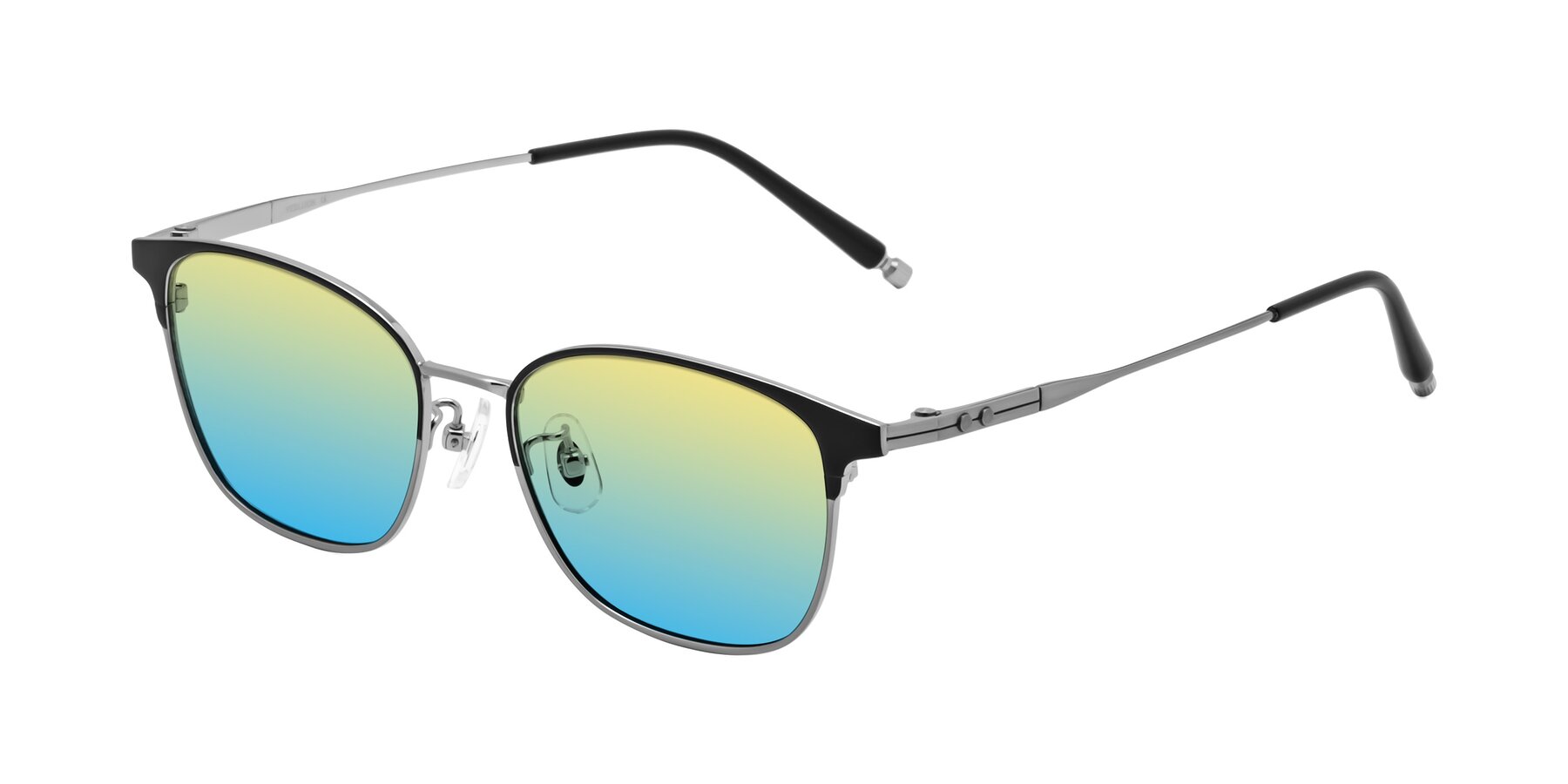 Angle of Tavares in Matte Black-Silver with Yellow / Blue Gradient Lenses