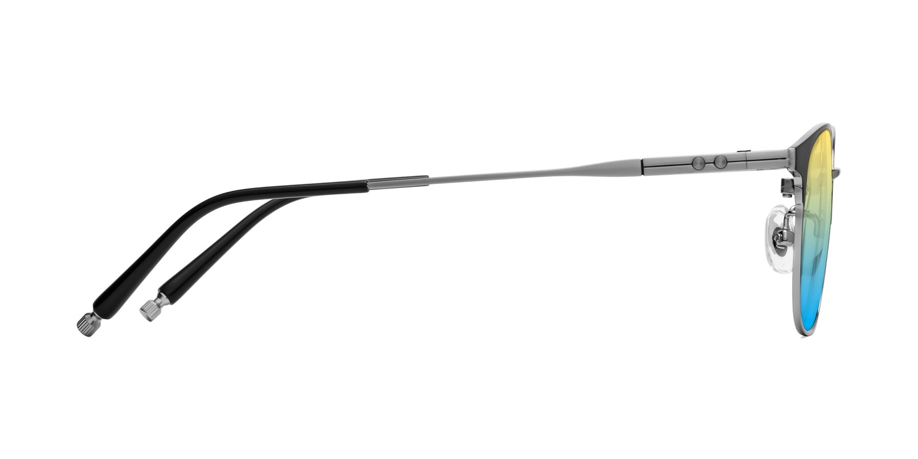 Side of Tavares in Matte Black-Silver with Yellow / Blue Gradient Lenses