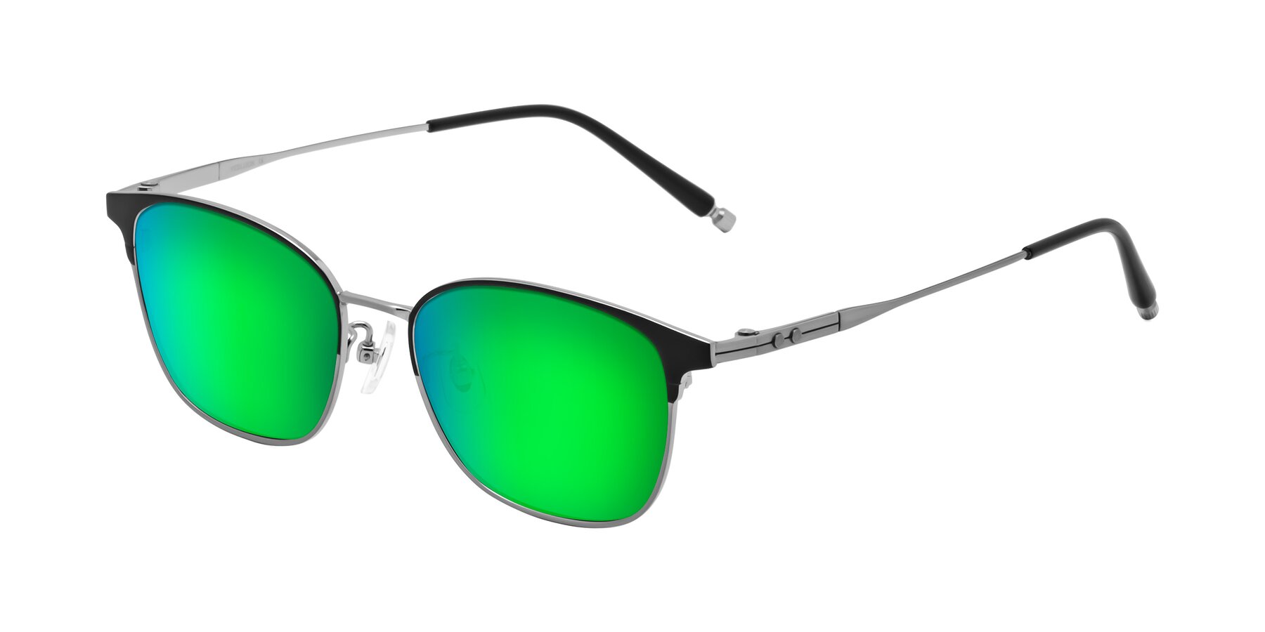Angle of Tavares in Matte Black-Silver with Green Mirrored Lenses