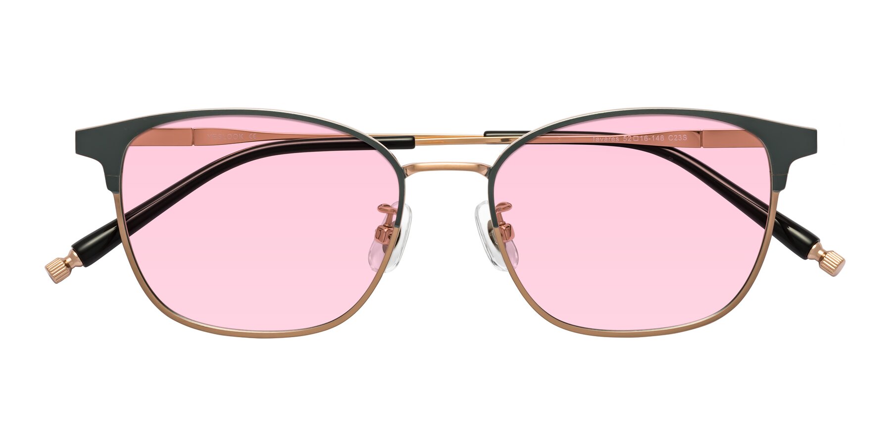 Folded Front of Tavares in Midnight Gunmetal-Copper with Light Pink Tinted Lenses