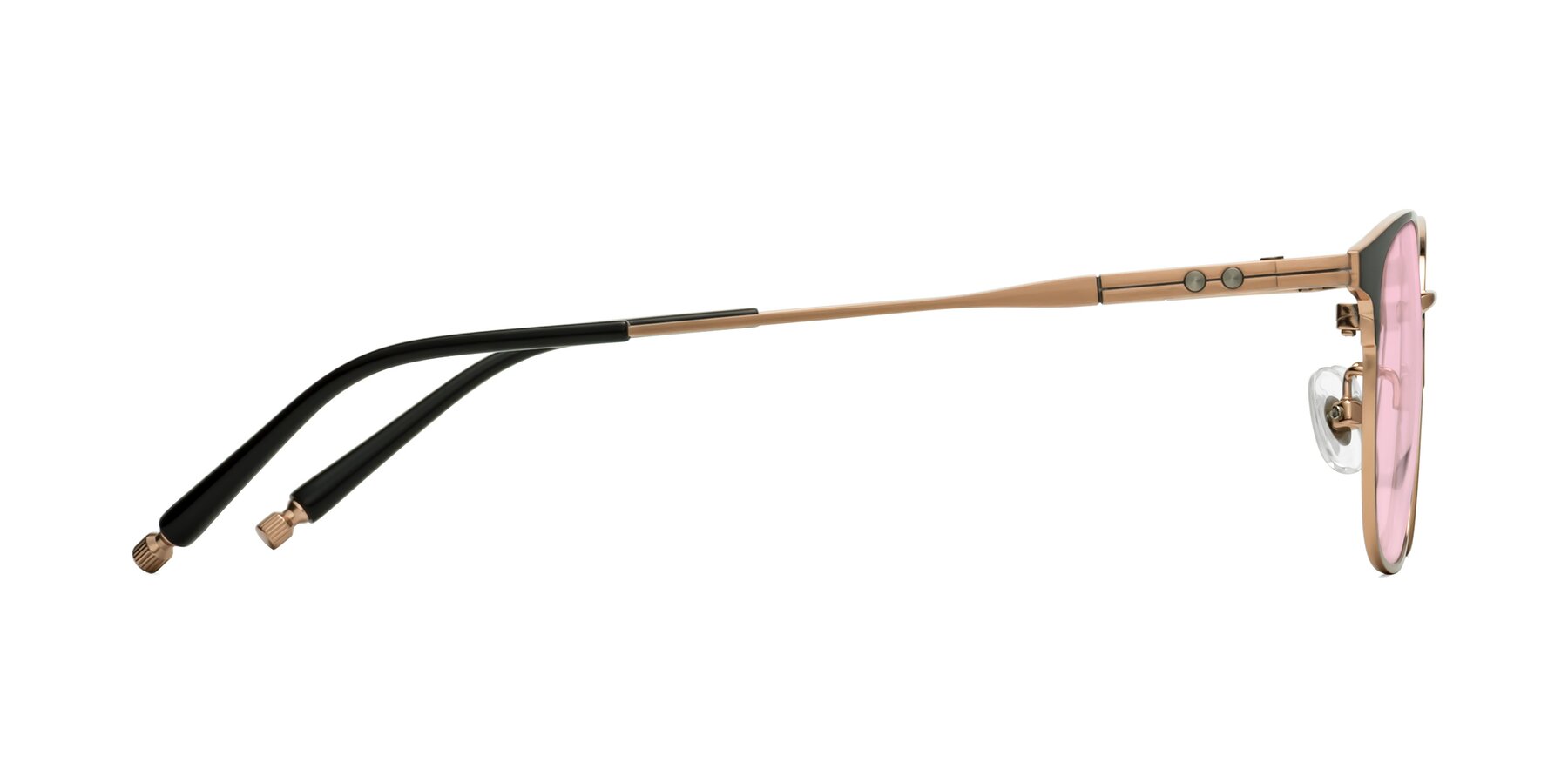 Side of Tavares in Midnight Gunmetal-Copper with Light Pink Tinted Lenses