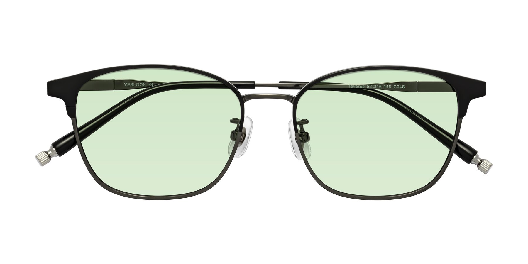 Folded Front of Tavares in Matte Black-Gunmetal with Light Green Tinted Lenses
