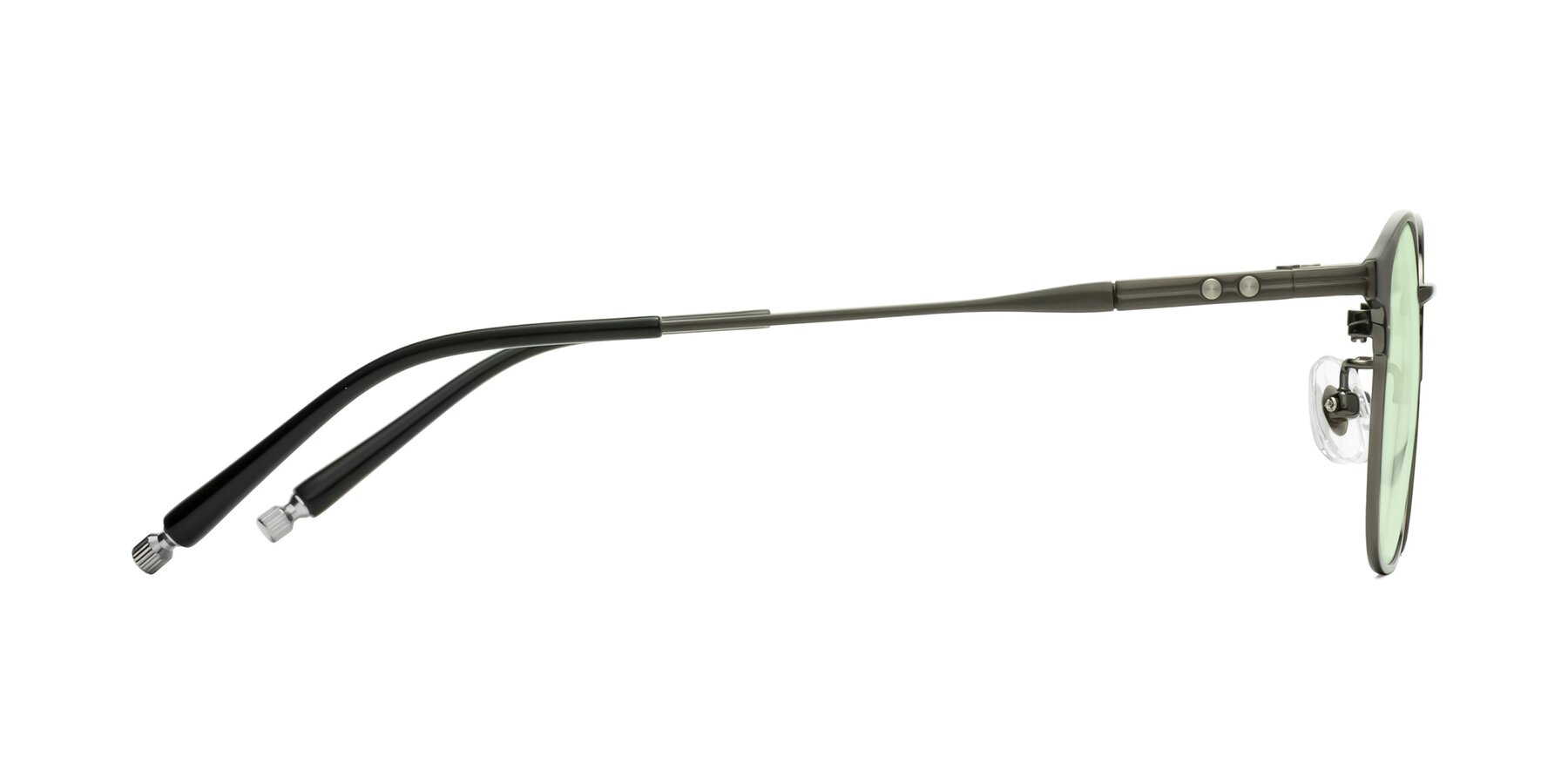 Side of Tavares in Matte Black-Gunmetal with Light Green Tinted Lenses