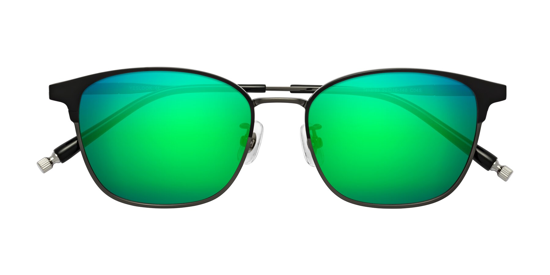Folded Front of Tavares in Matte Black-Gunmetal with Green Mirrored Lenses