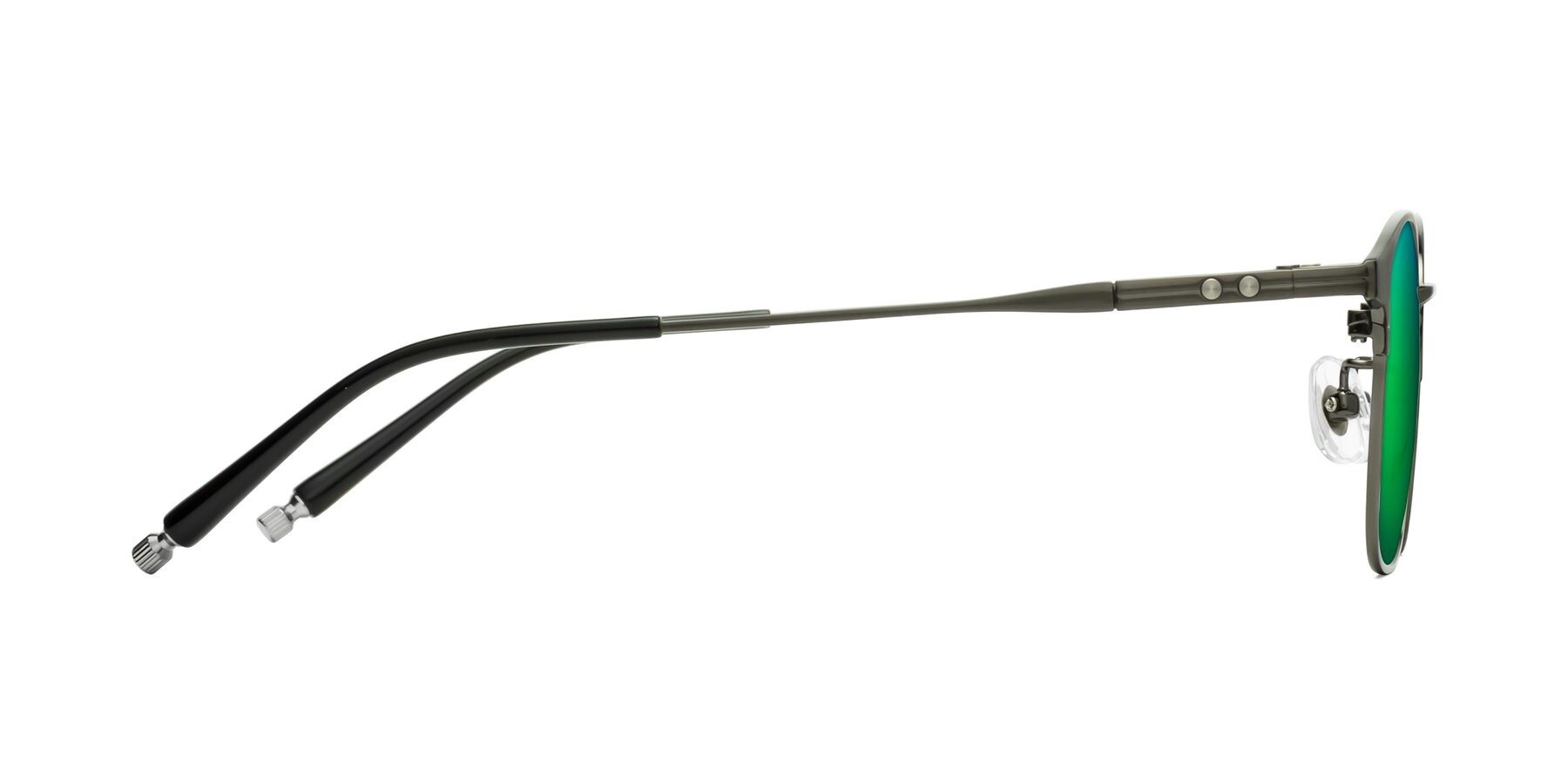 Side of Tavares in Matte Black-Gunmetal with Green Mirrored Lenses