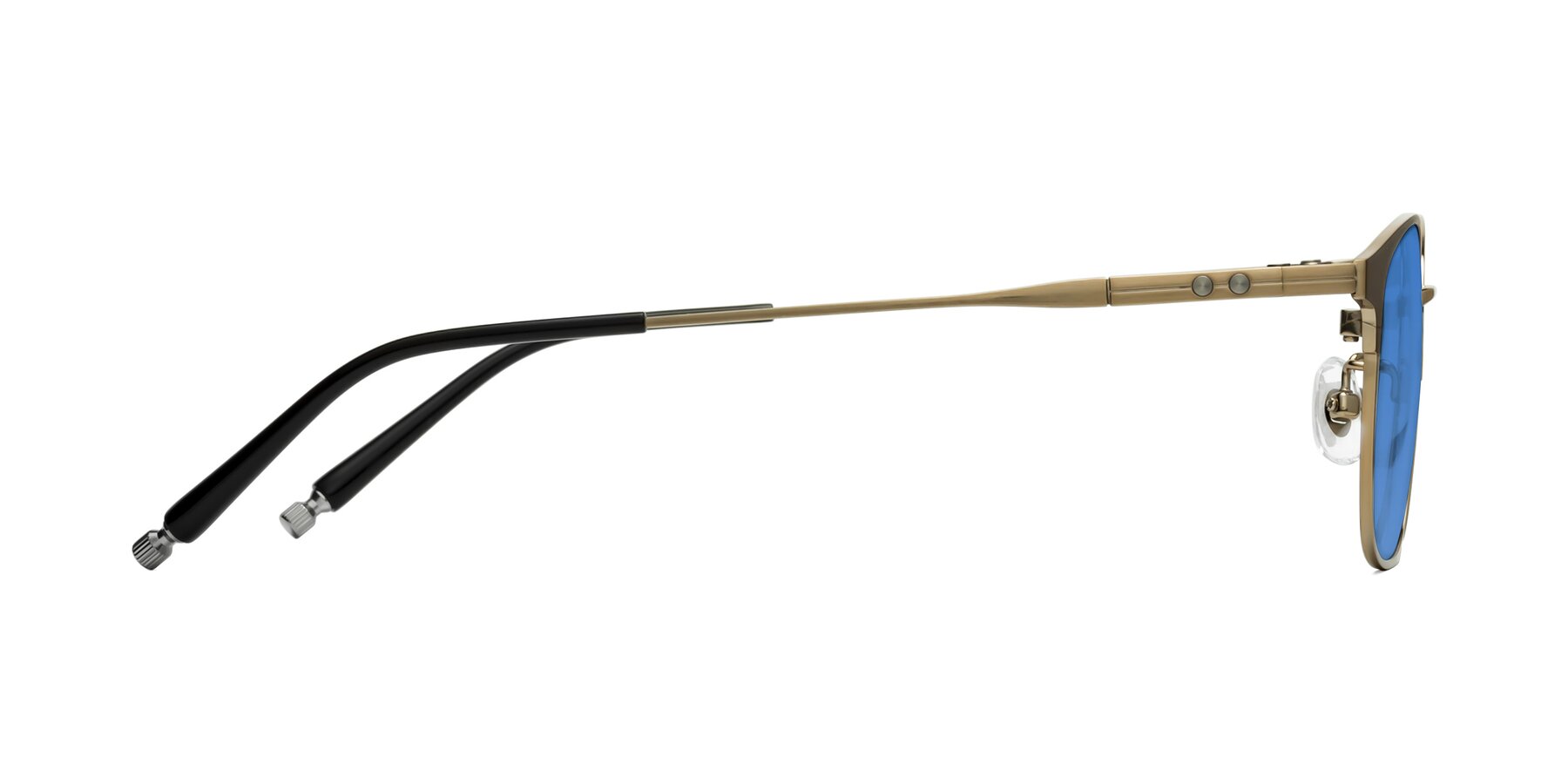 Side of Tavares in Coffee Gunmetal-Bronze with Blue Tinted Lenses