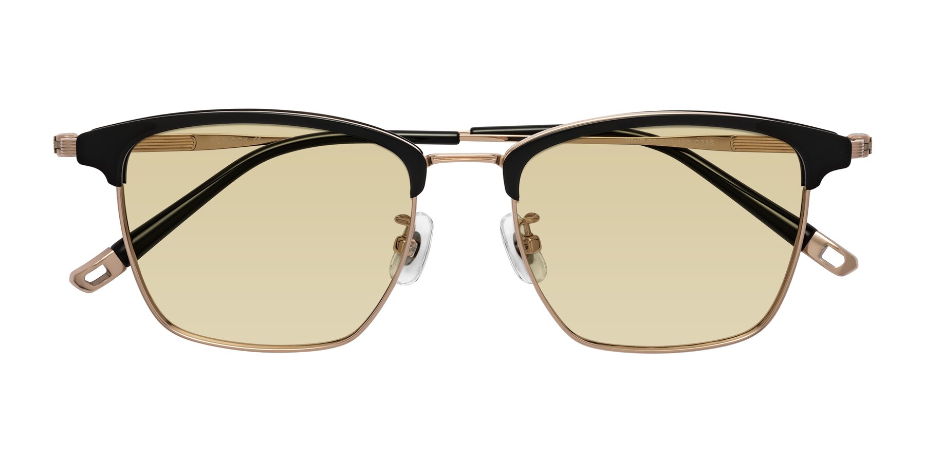 Folded Front of Wolff in Black-Rose Gold with Light Champagne Tinted Lenses