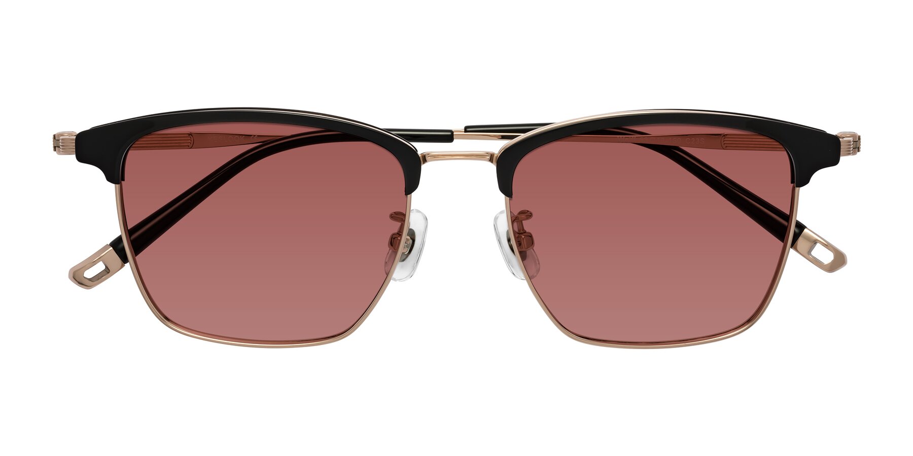 Folded Front of Wolff in Black-Rose Gold with Garnet Tinted Lenses