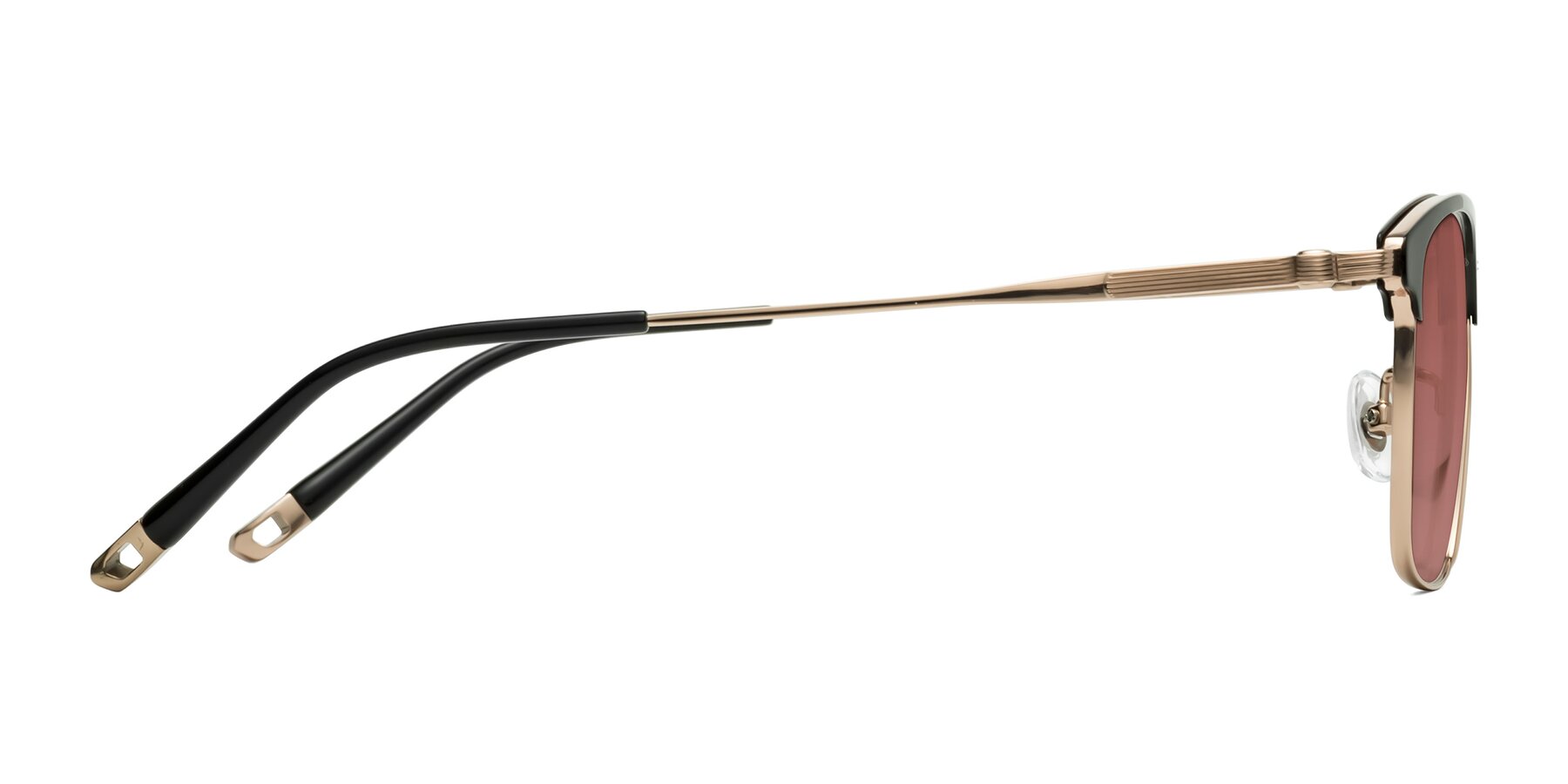 Side of Wolff in Black-Rose Gold with Garnet Tinted Lenses