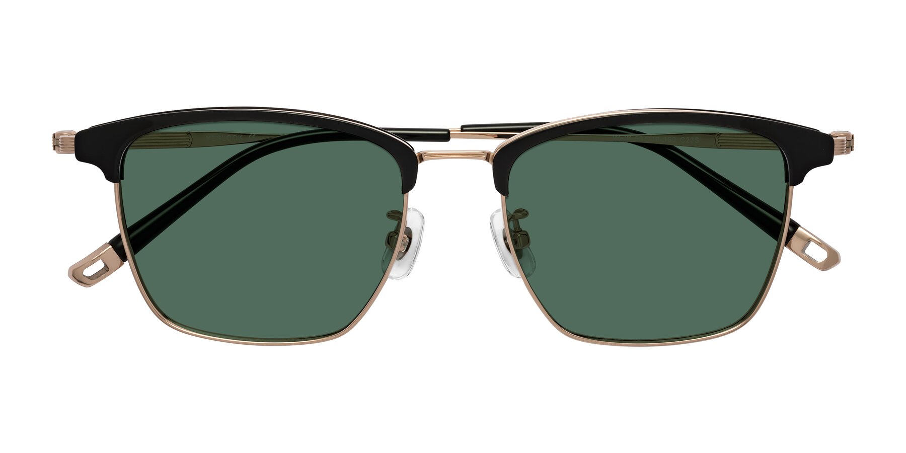 Folded Front of Wolff in Black-Rose Gold with Green Polarized Lenses