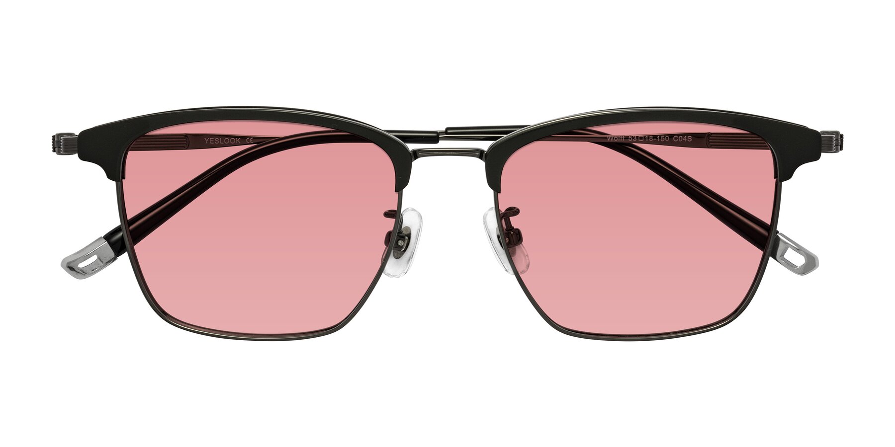 Folded Front of Wolff in Greenblack-Guntemal with Medium Garnet Tinted Lenses