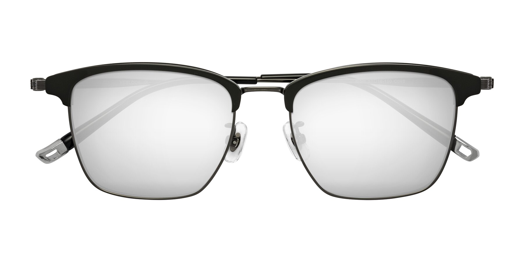 Folded Front of Wolff in Greenblack-Guntemal with Silver Mirrored Lenses