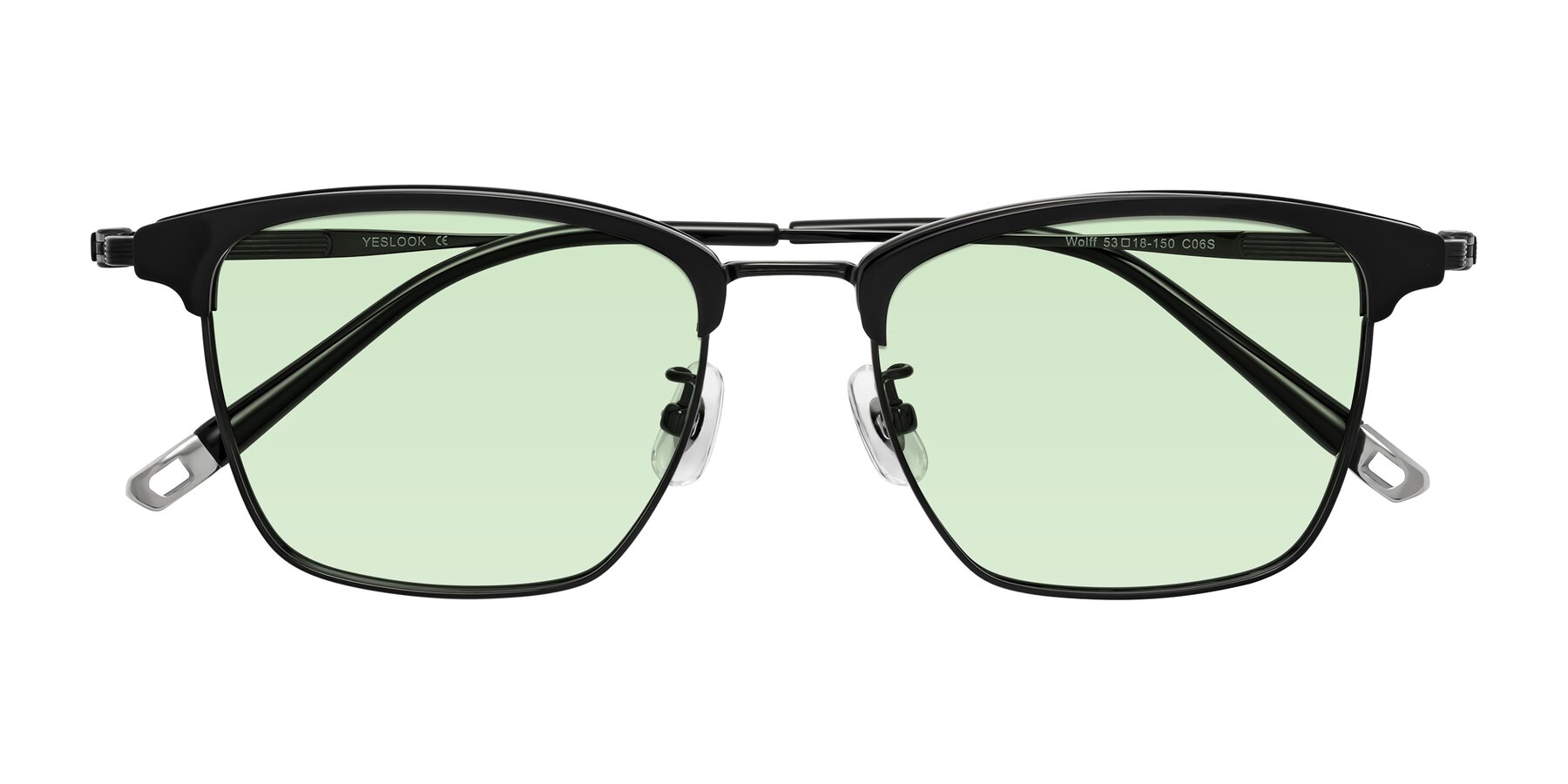 Folded Front of Wolff in Black with Light Green Tinted Lenses