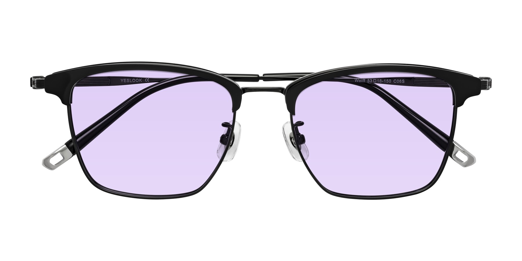 Folded Front of Wolff in Black with Light Purple Tinted Lenses