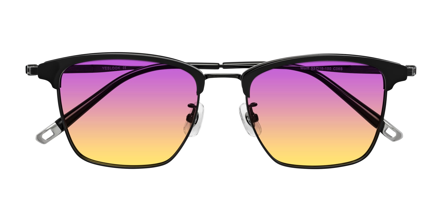 Folded Front of Wolff in Black with Purple / Yellow Gradient Lenses