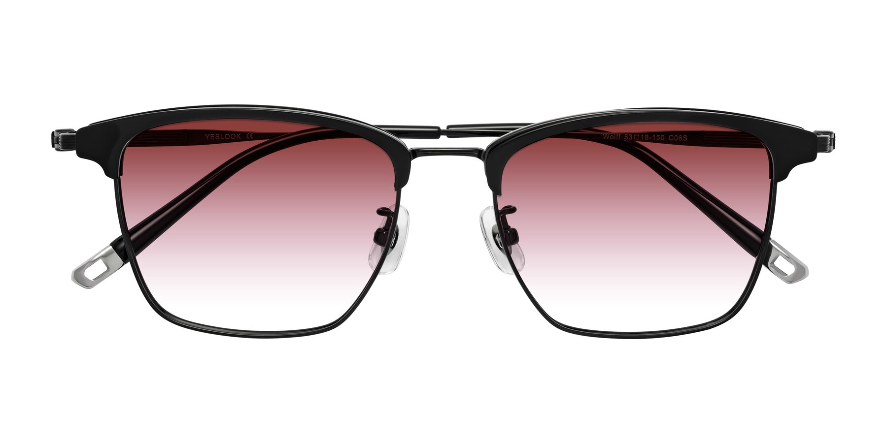 Folded Front of Wolff in Black with Garnet Gradient Lenses