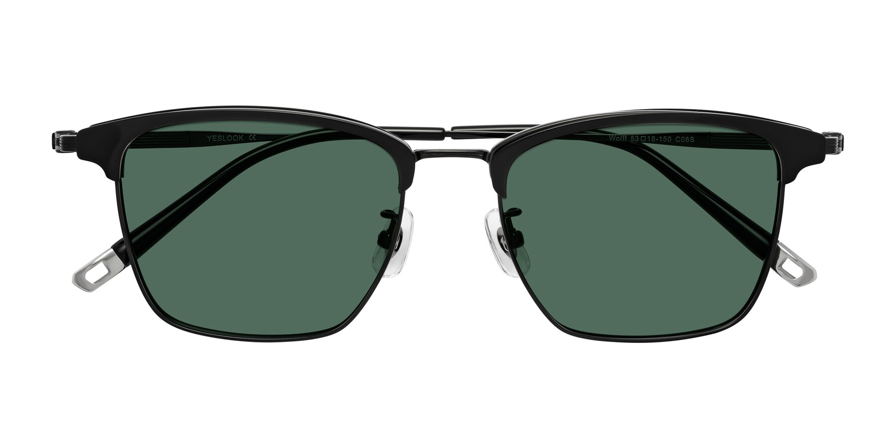 Folded Front of Wolff in Black with Green Polarized Lenses