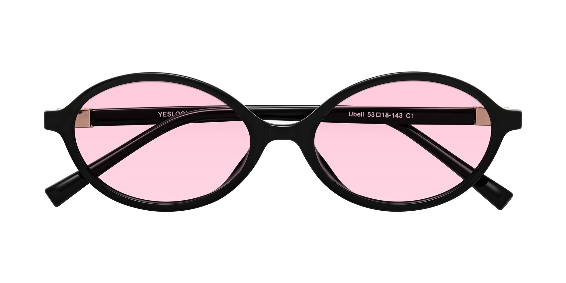 Folded Front of Ubell in Black with Light Pink Tinted Lenses