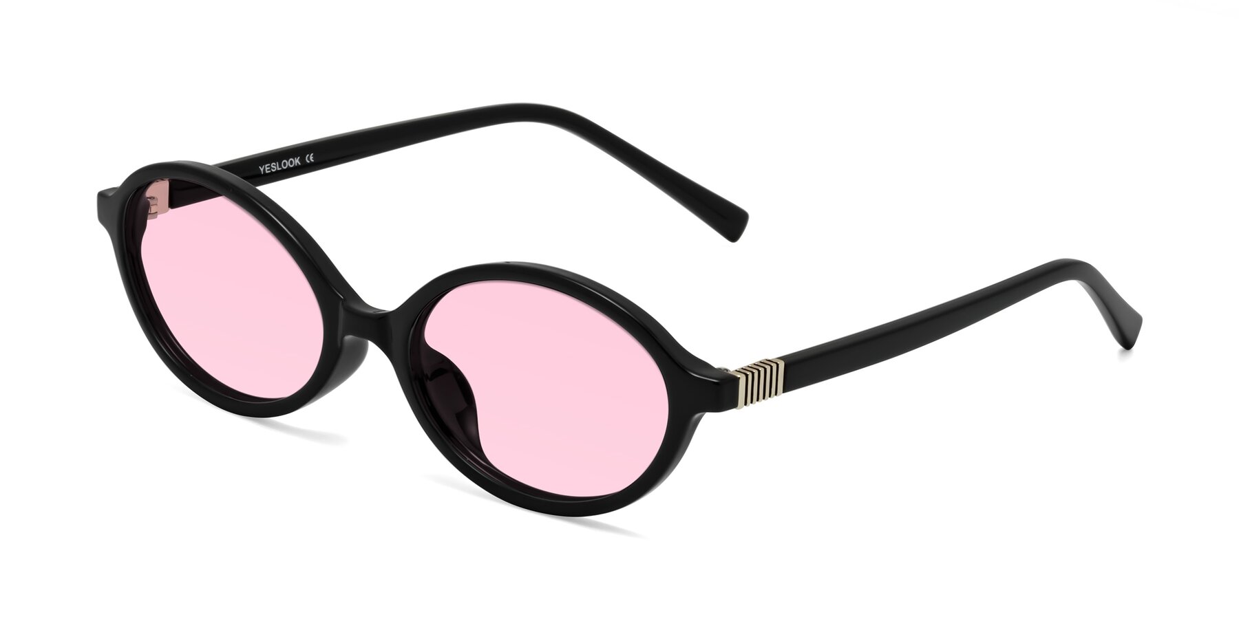 Angle of Ubell in Black with Light Pink Tinted Lenses