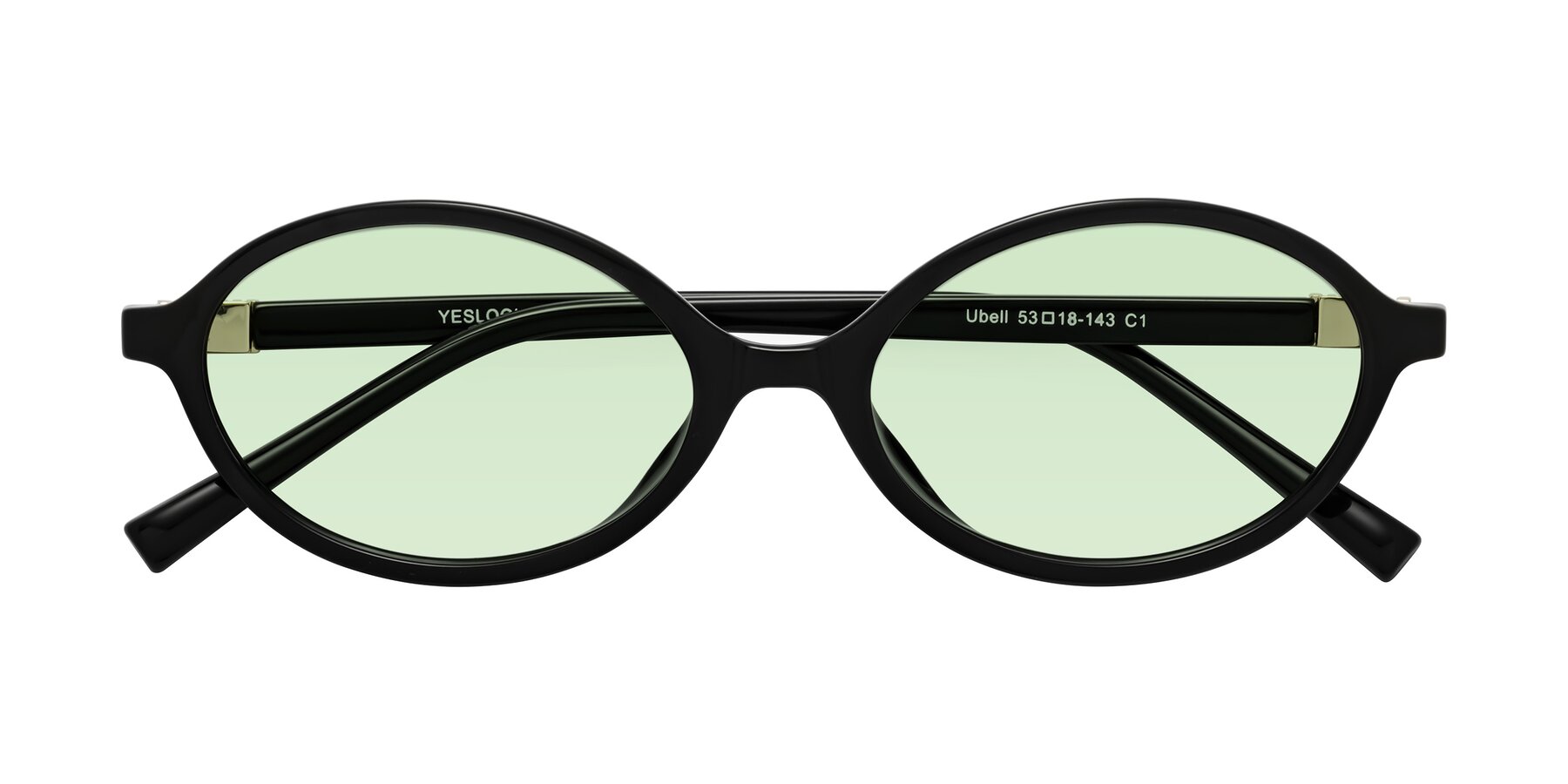 Folded Front of Ubell in Black with Light Green Tinted Lenses