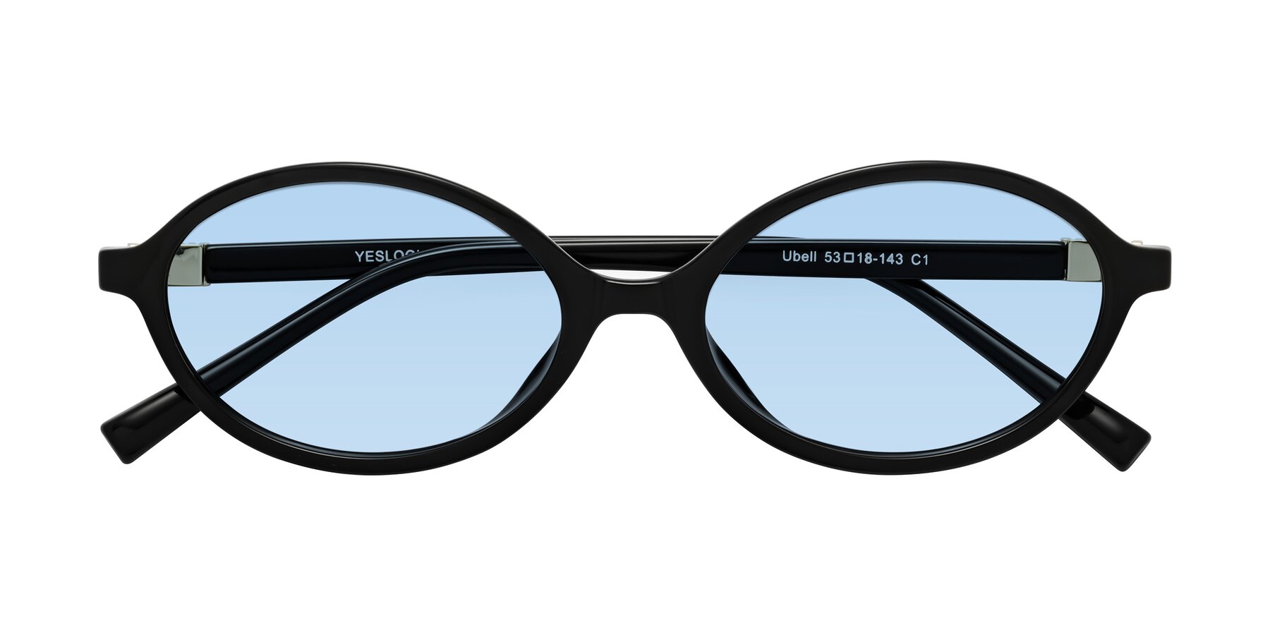 Folded Front of Ubell in Black with Light Blue Tinted Lenses