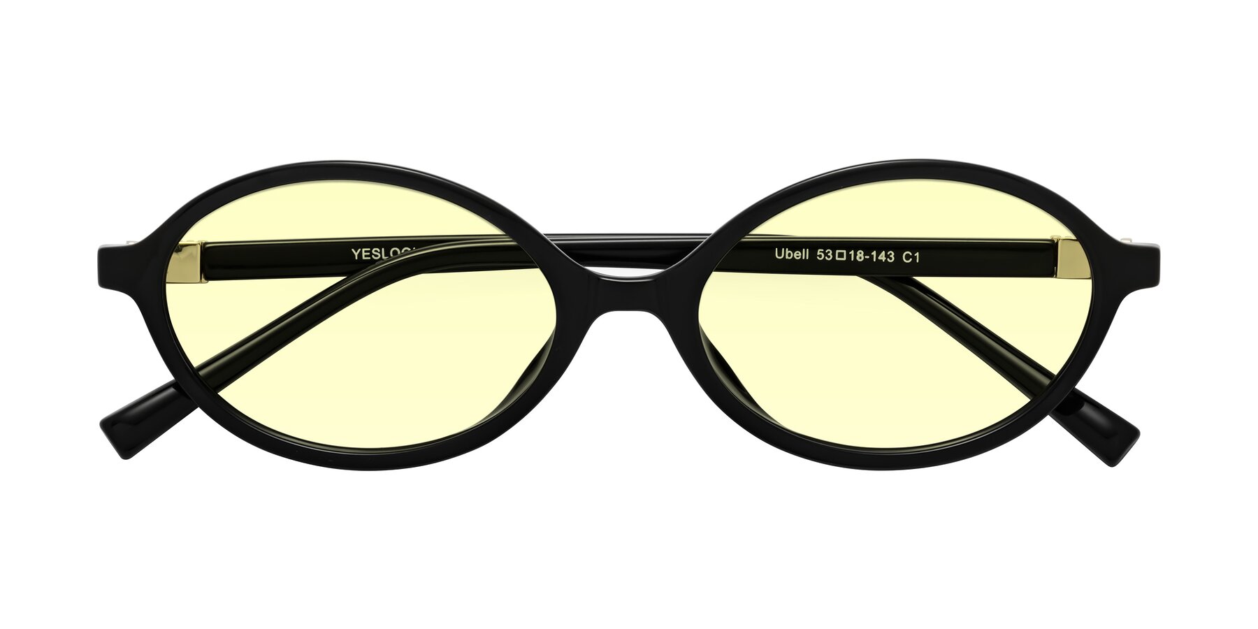 Folded Front of Ubell in Black with Light Yellow Tinted Lenses