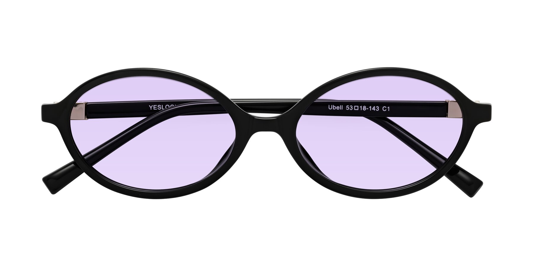 Folded Front of Ubell in Black with Light Purple Tinted Lenses