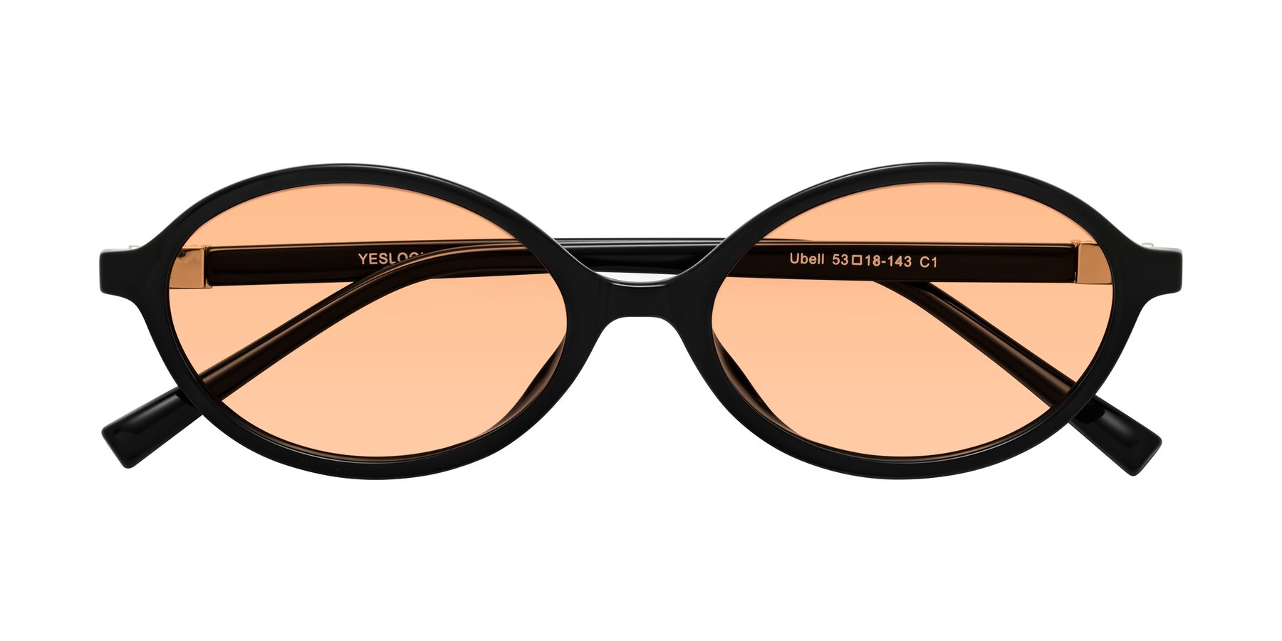 Folded Front of Ubell in Black with Light Orange Tinted Lenses