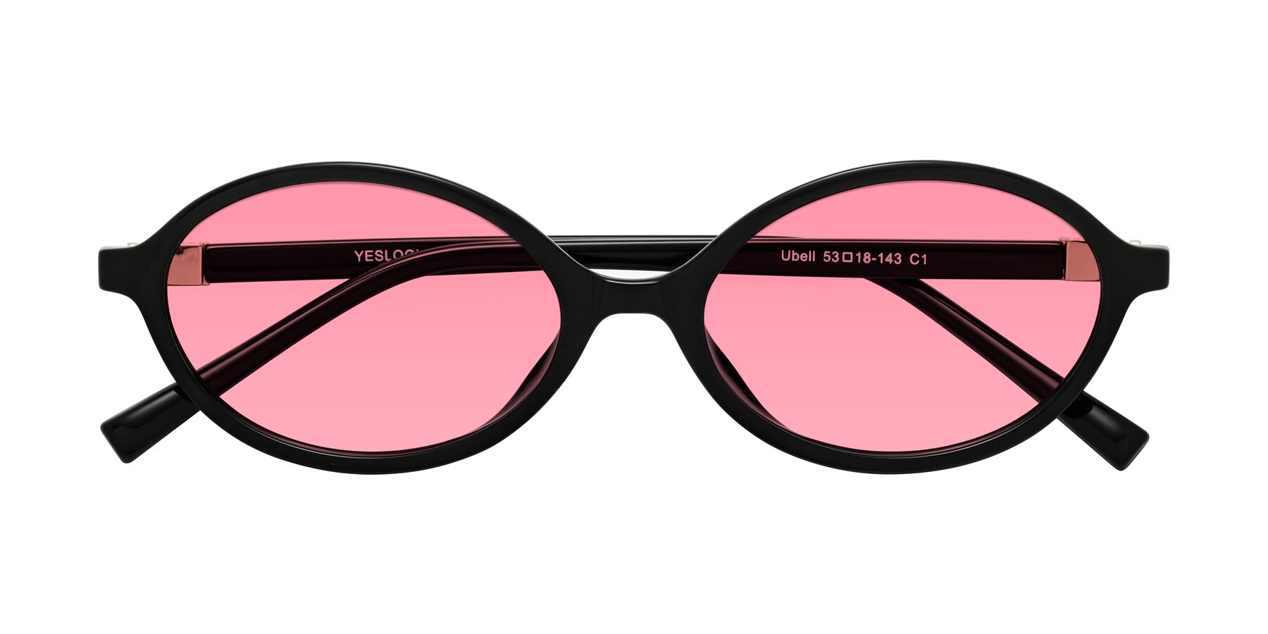 Folded Front of Ubell in Black with Pink Tinted Lenses