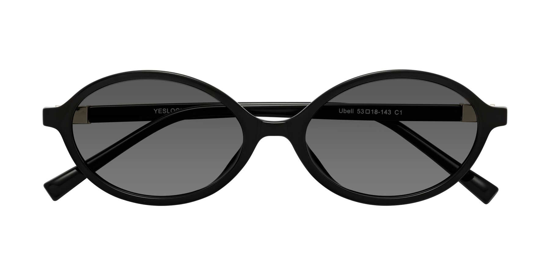 Folded Front of Ubell in Black with Medium Gray Tinted Lenses
