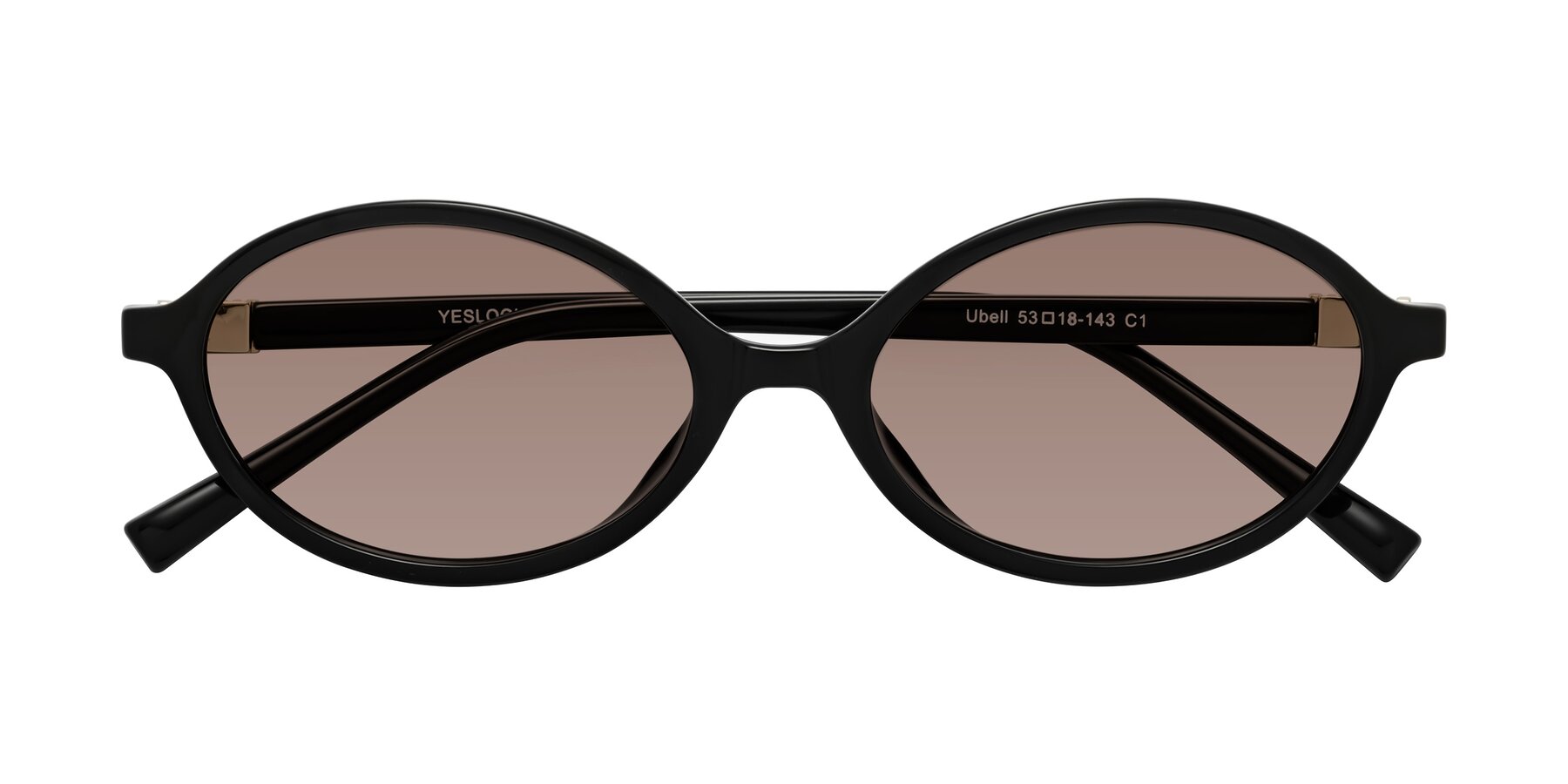 Folded Front of Ubell in Black with Medium Brown Tinted Lenses