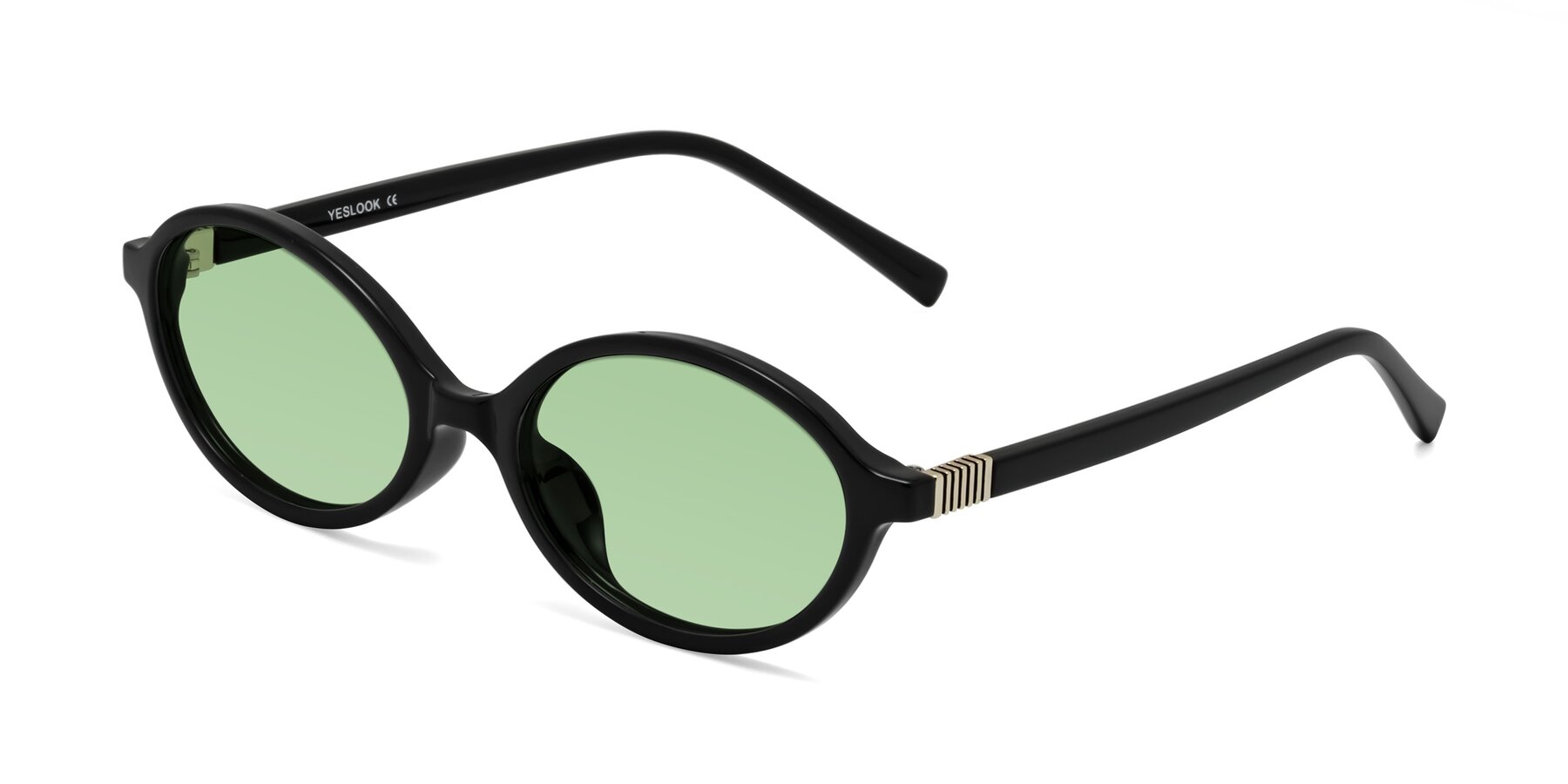 Angle of Ubell in Black with Medium Green Tinted Lenses