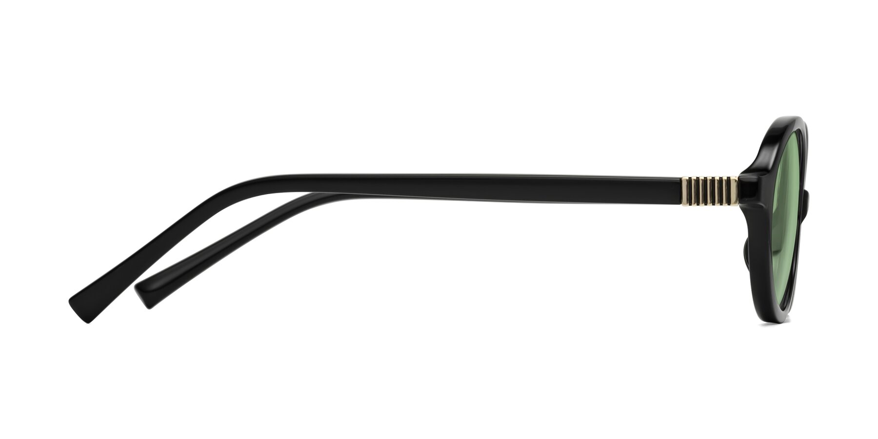 Side of Ubell in Black with Medium Green Tinted Lenses