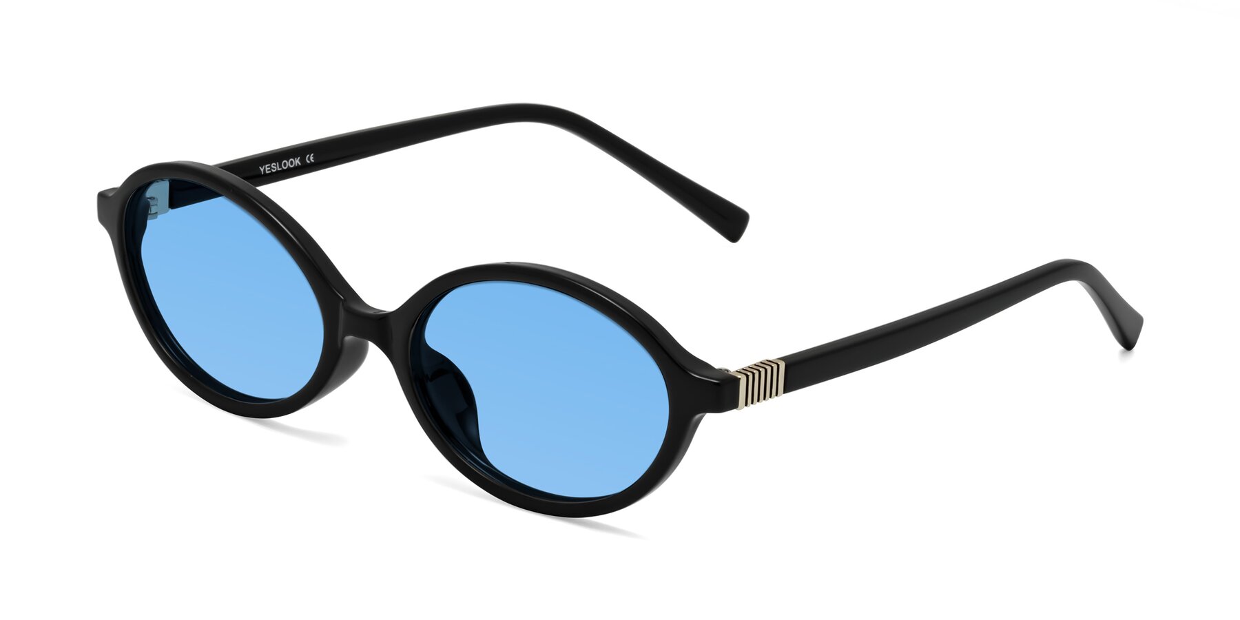 Angle of Ubell in Black with Medium Blue Tinted Lenses