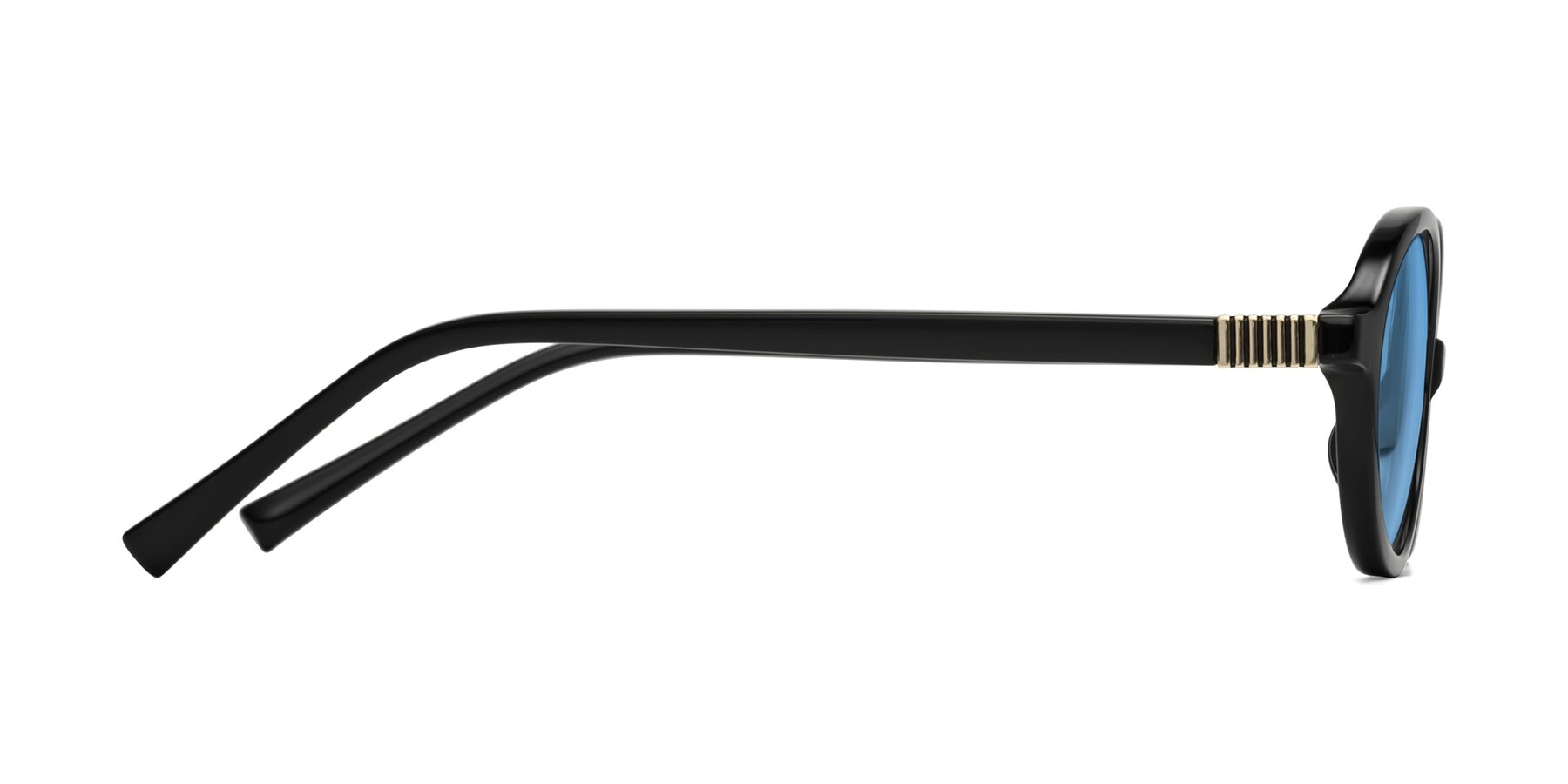 Side of Ubell in Black with Medium Blue Tinted Lenses