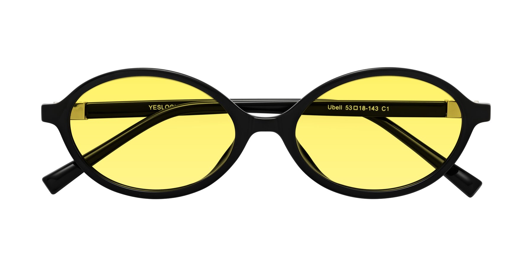 Folded Front of Ubell in Black with Medium Yellow Tinted Lenses