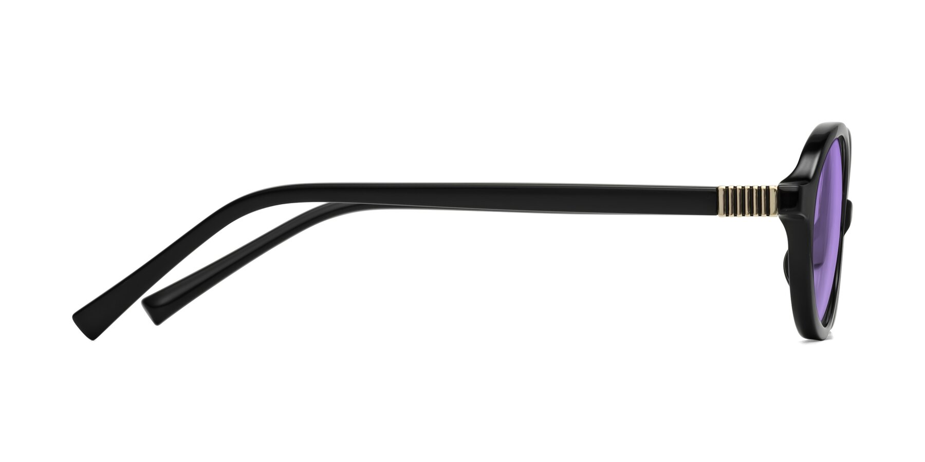 Side of Ubell in Black with Medium Purple Tinted Lenses