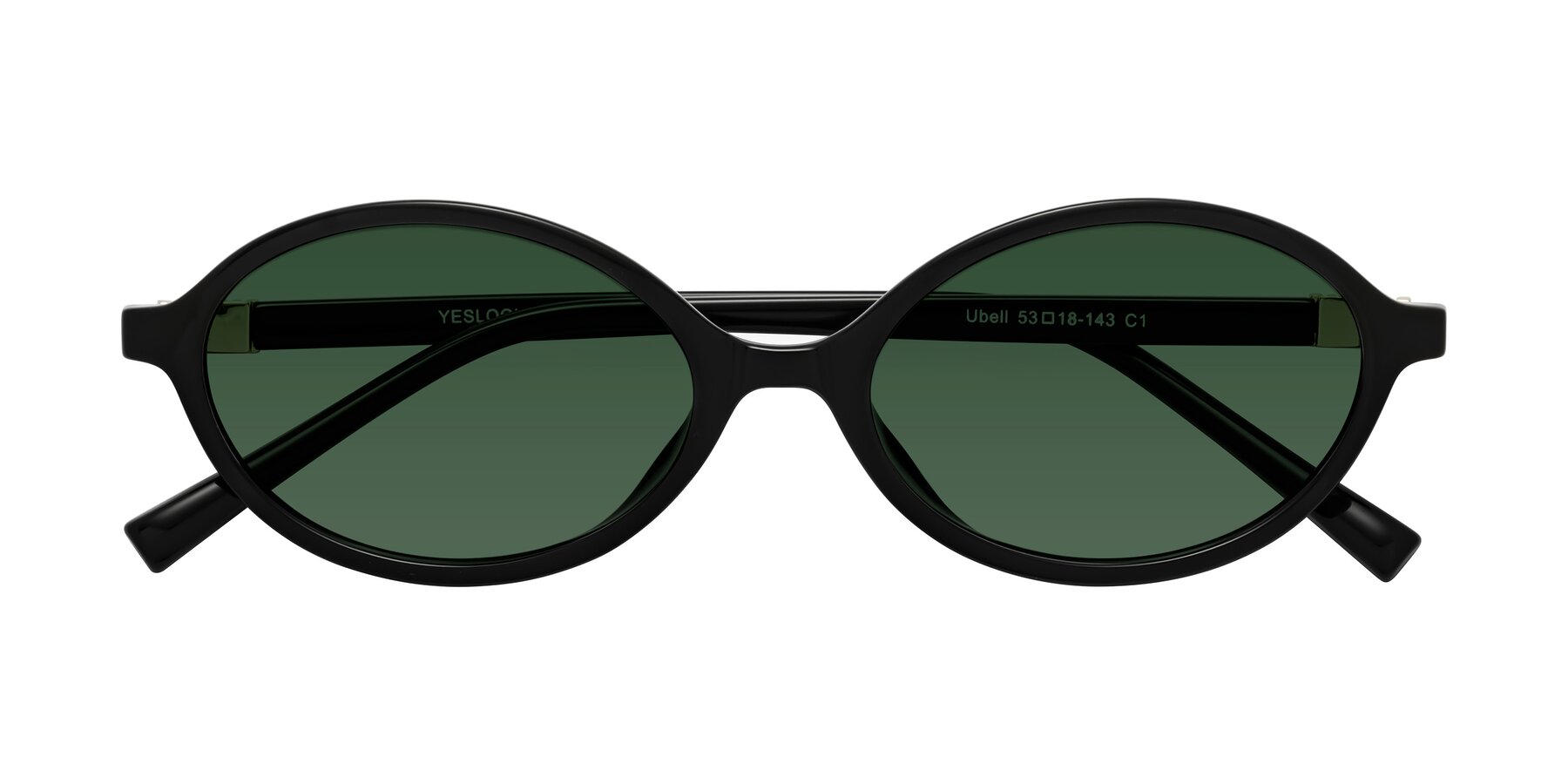 Folded Front of Ubell in Black with Green Tinted Lenses