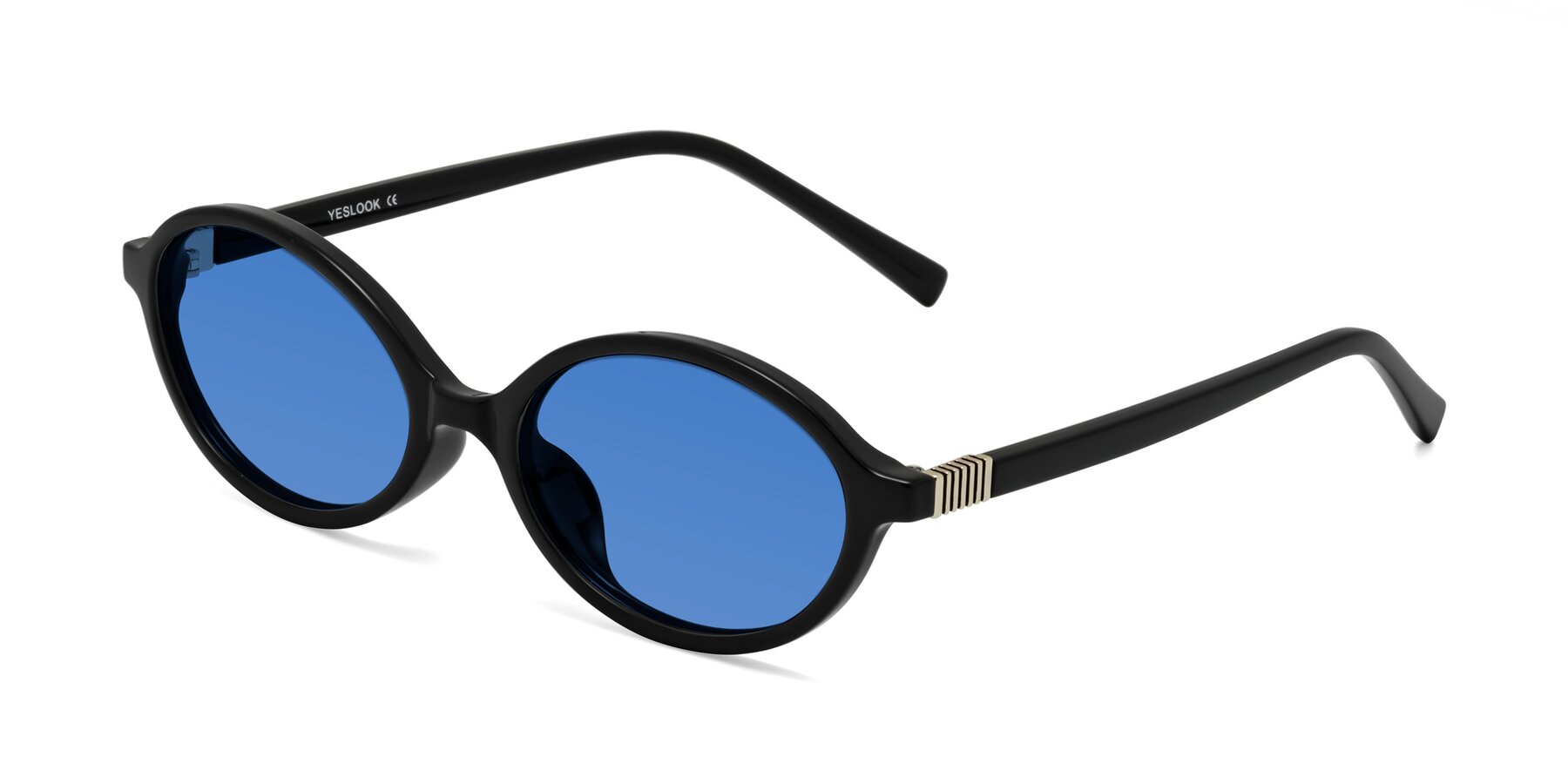 Angle of Ubell in Black with Blue Tinted Lenses