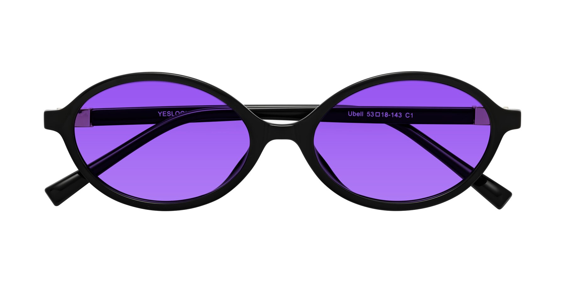 Folded Front of Ubell in Black with Purple Tinted Lenses