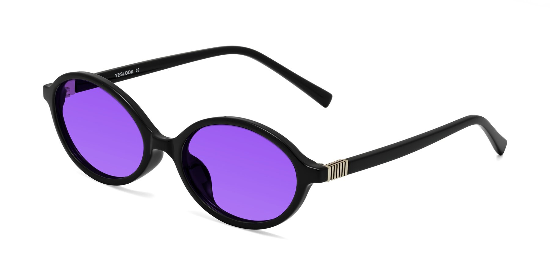 Angle of Ubell in Black with Purple Tinted Lenses
