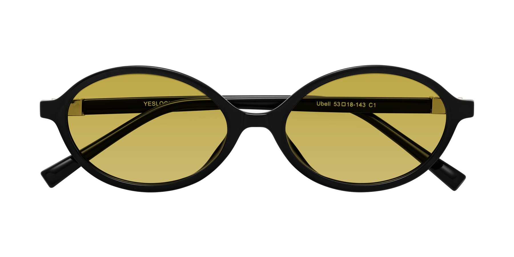 Folded Front of Ubell in Black with Champagne Tinted Lenses