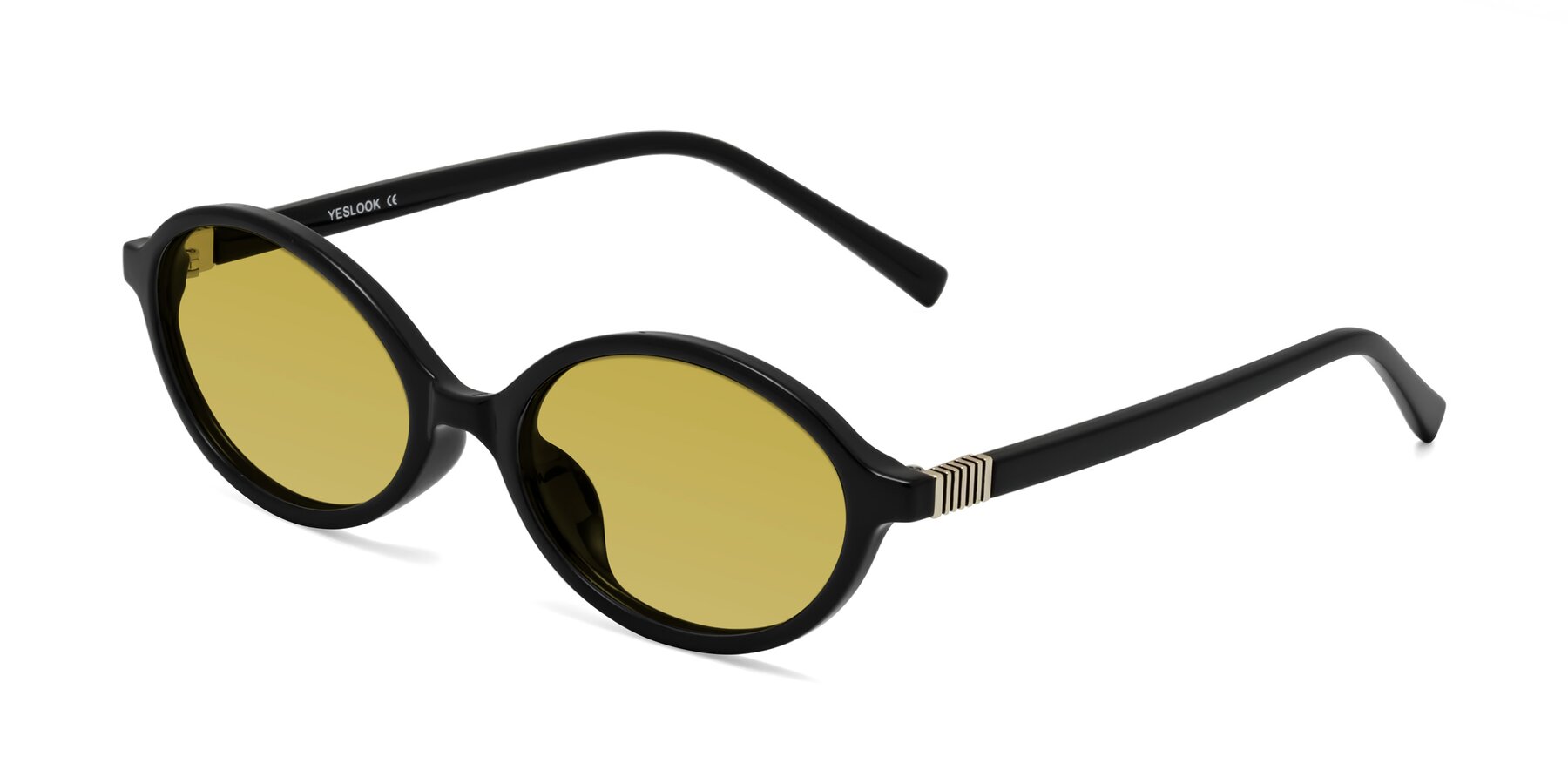 Angle of Ubell in Black with Champagne Tinted Lenses
