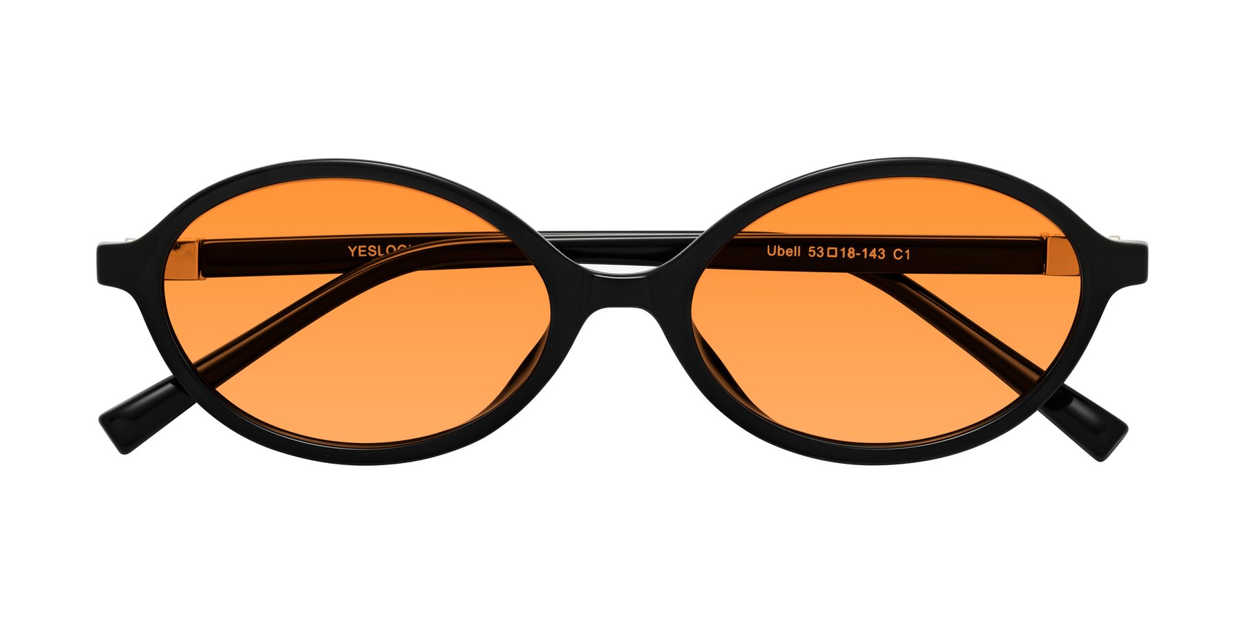 Folded Front of Ubell in Black with Orange Tinted Lenses