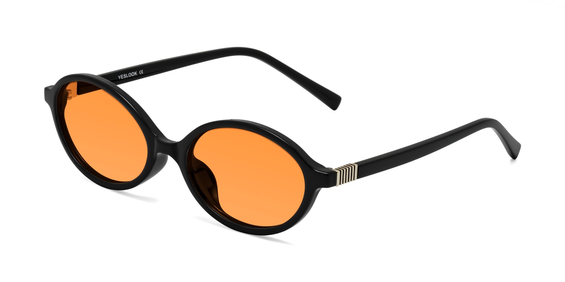 Angle of Ubell in Black with Orange Tinted Lenses