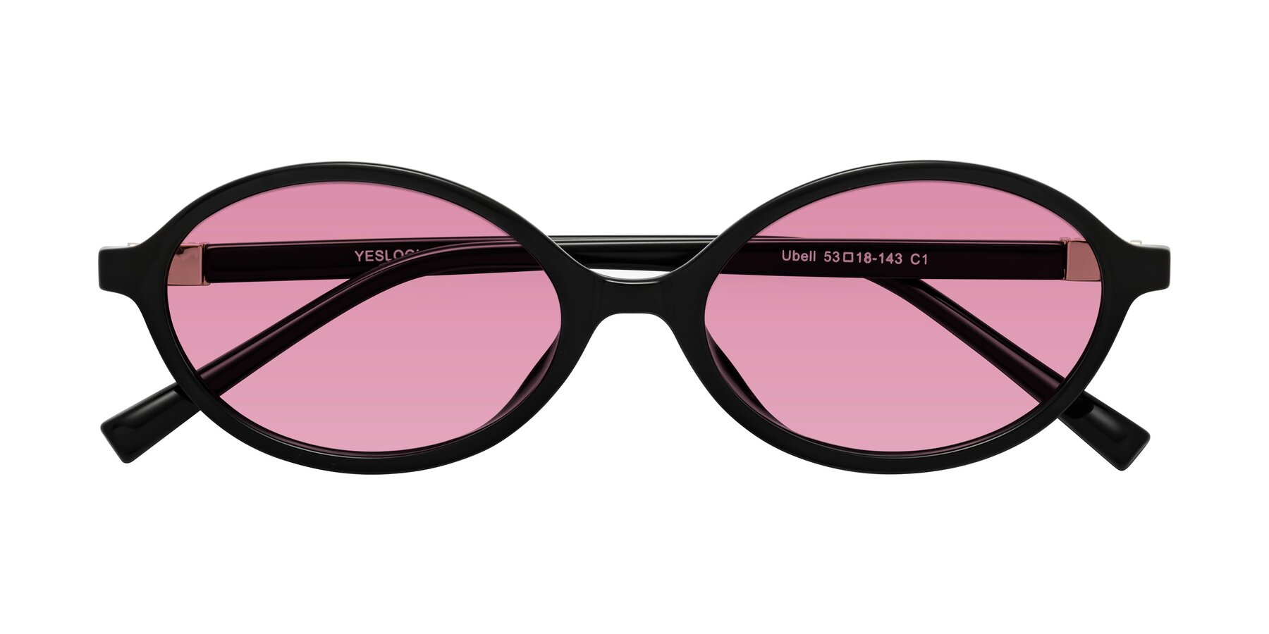 Folded Front of Ubell in Black with Medium Wine Tinted Lenses