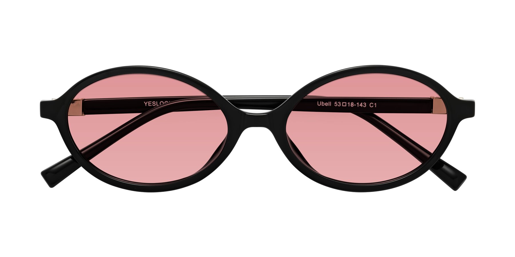 Folded Front of Ubell in Black with Medium Garnet Tinted Lenses