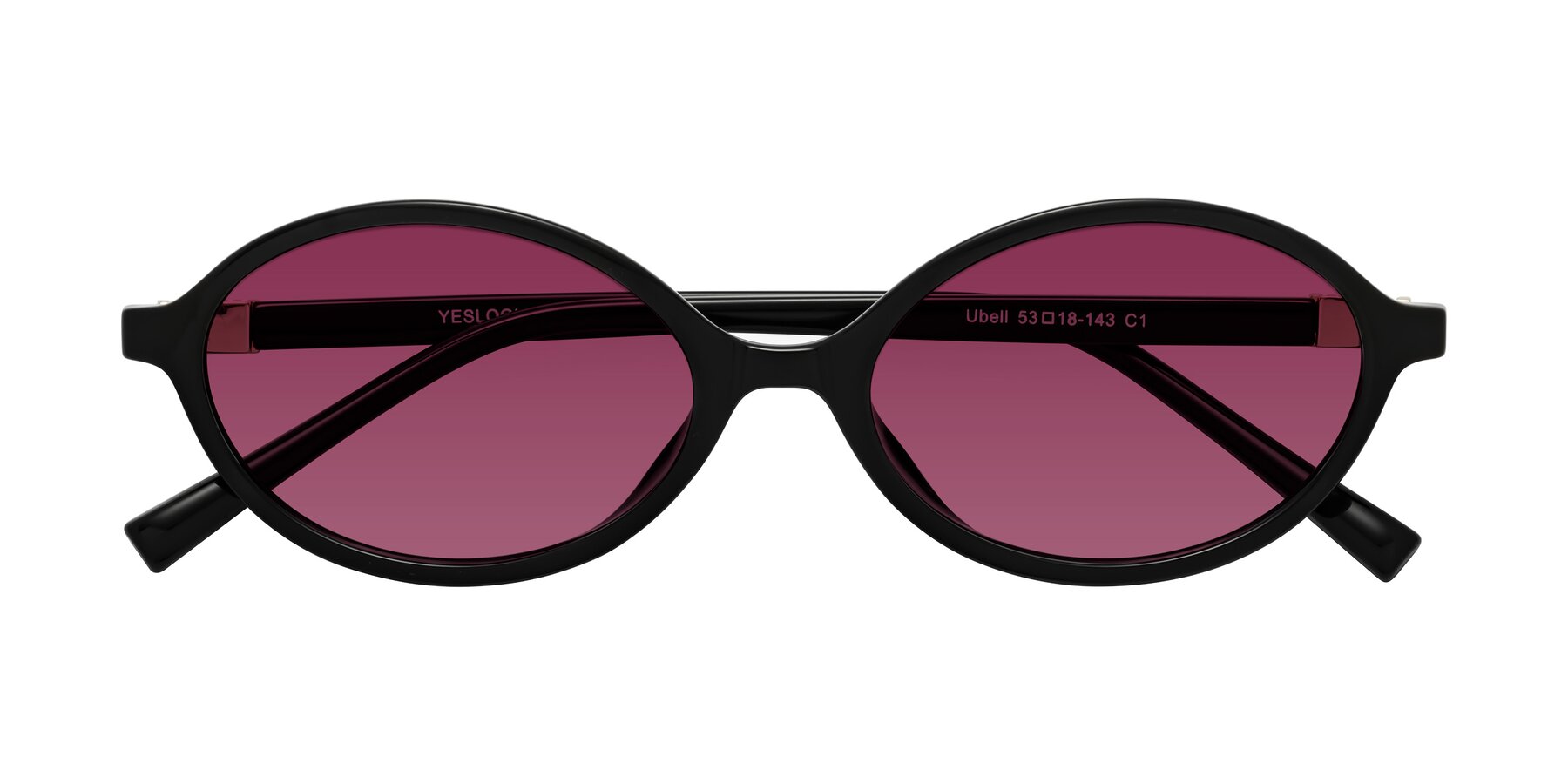 Folded Front of Ubell in Black with Wine Tinted Lenses
